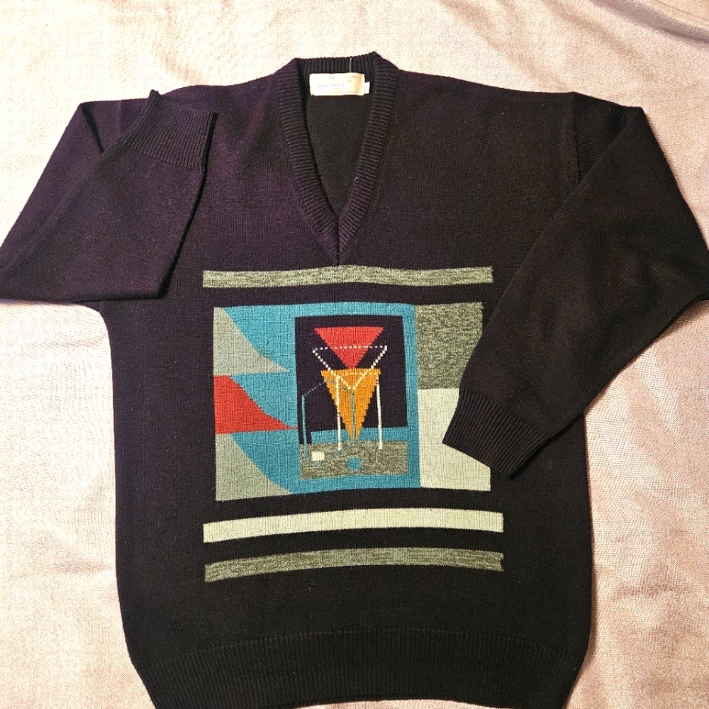 CC Continental~Vintage~Geometric Design~Mens Sweater~‎ Made in India